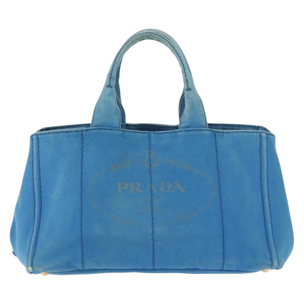 PRADA Canapa GM Hand Bag Canvas Blue Gold Auth am9265
