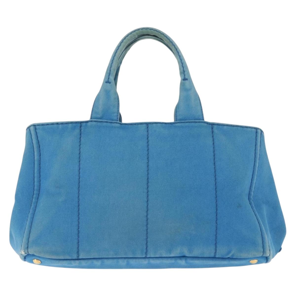PRADA Canapa GM Hand Bag Canvas Blue Gold Auth am9265