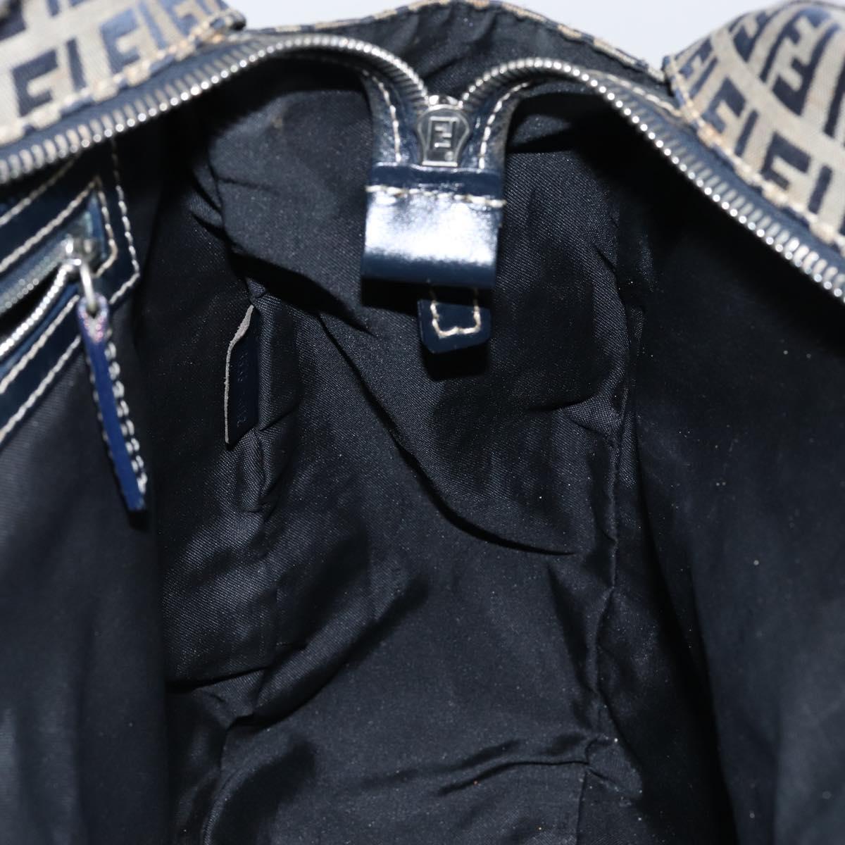 FENDI Zucchino Canvas Hand Bag Navy Silver Auth am9266