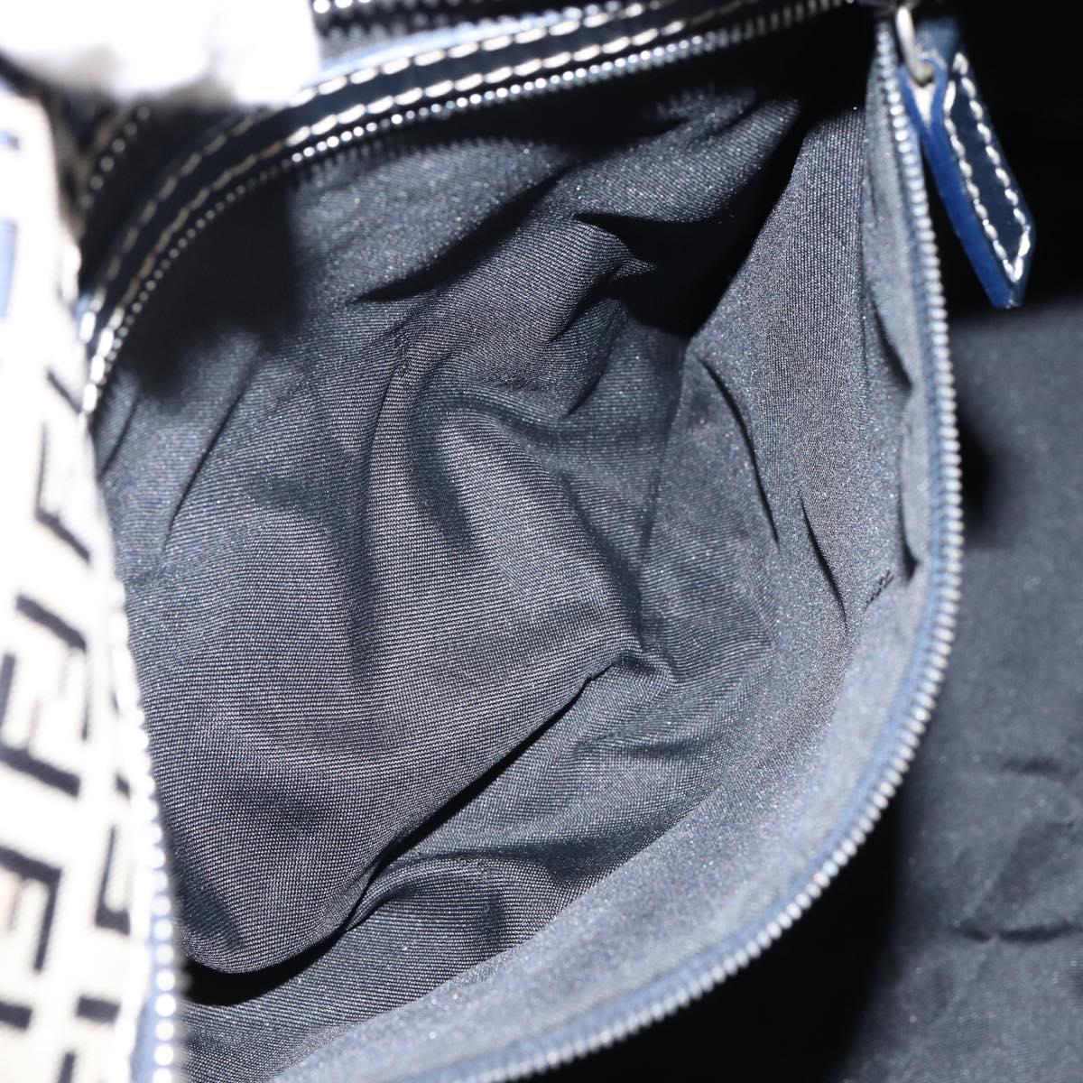 FENDI Zucchino Canvas Hand Bag Navy Silver Auth am9266