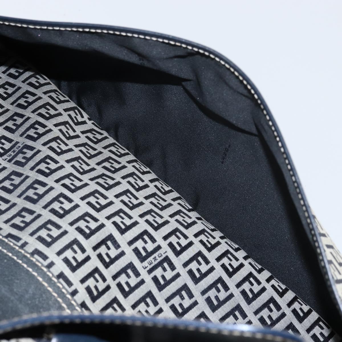 FENDI Zucchino Canvas Hand Bag Navy Silver Auth am9266