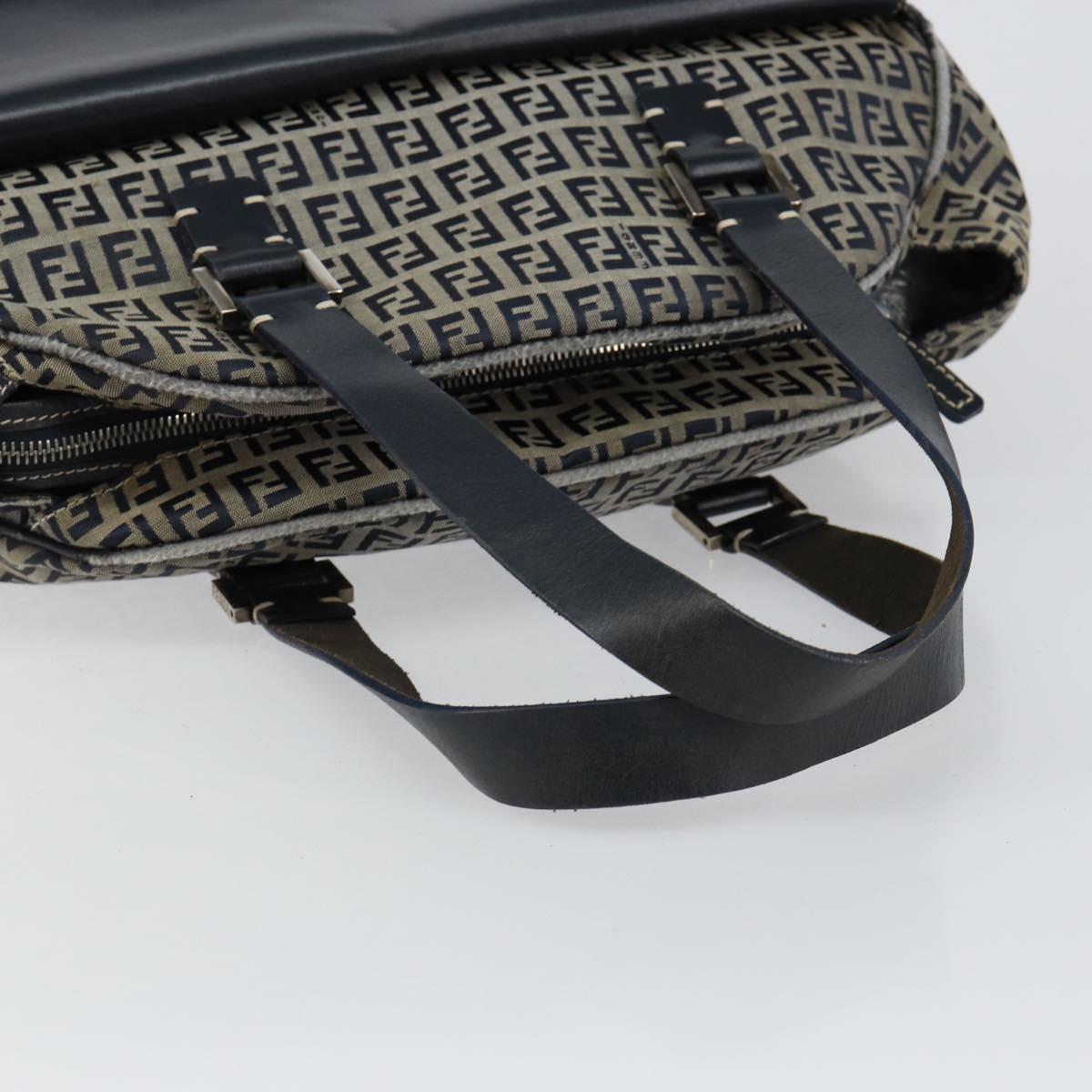 FENDI Zucchino Canvas Hand Bag Navy Silver Auth am9266