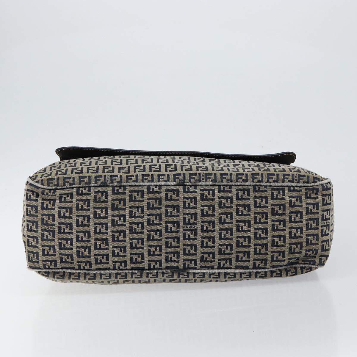 FENDI Zucchino Canvas Hand Bag Navy Silver Auth am9266