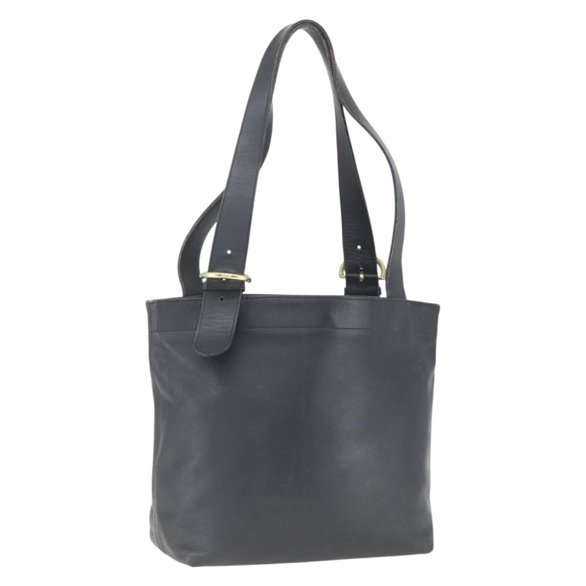 Coach Tote Bag Leather Black Gold Auth am9267