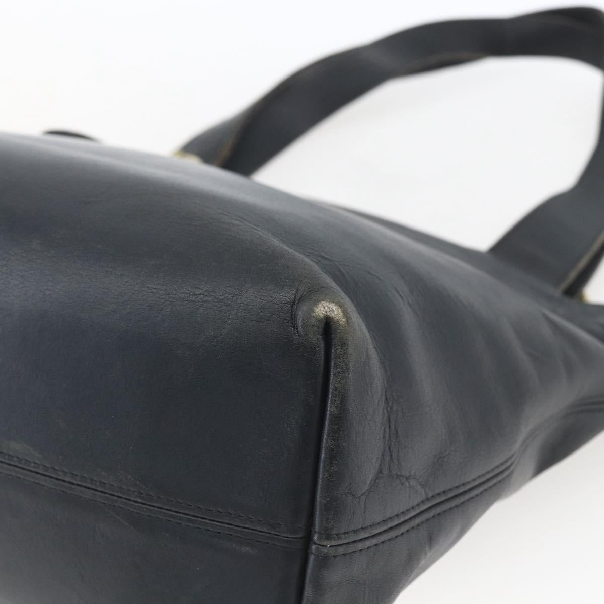 Coach Tote Bag Leather Black Gold Auth am9267