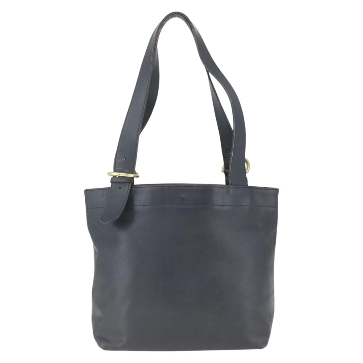 Coach Tote Bag Leather Black Gold Auth am9267
