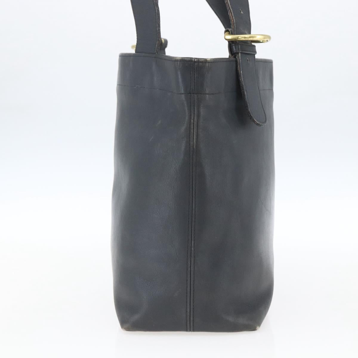 Coach Tote Bag Leather Black Gold Auth am9267