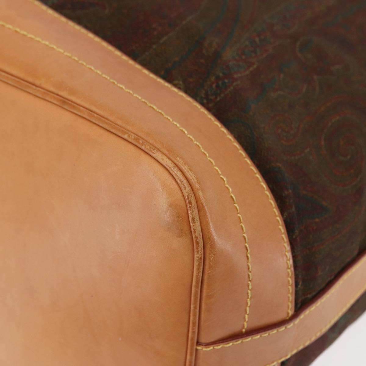 ETRO Paisley Shoulder Bag Nylon Brown Gold Auth am9273