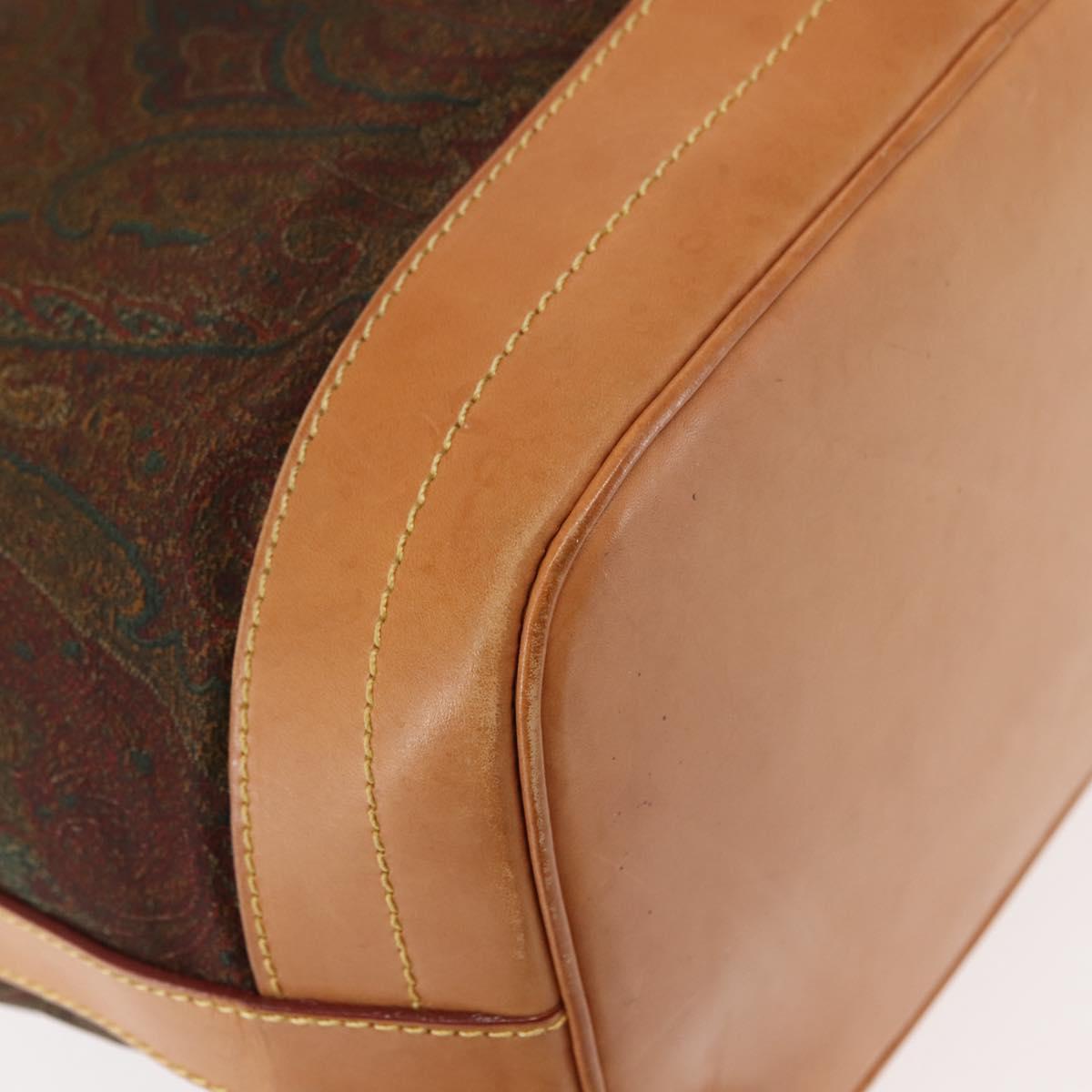 ETRO Paisley Shoulder Bag Nylon Brown Gold Auth am9273