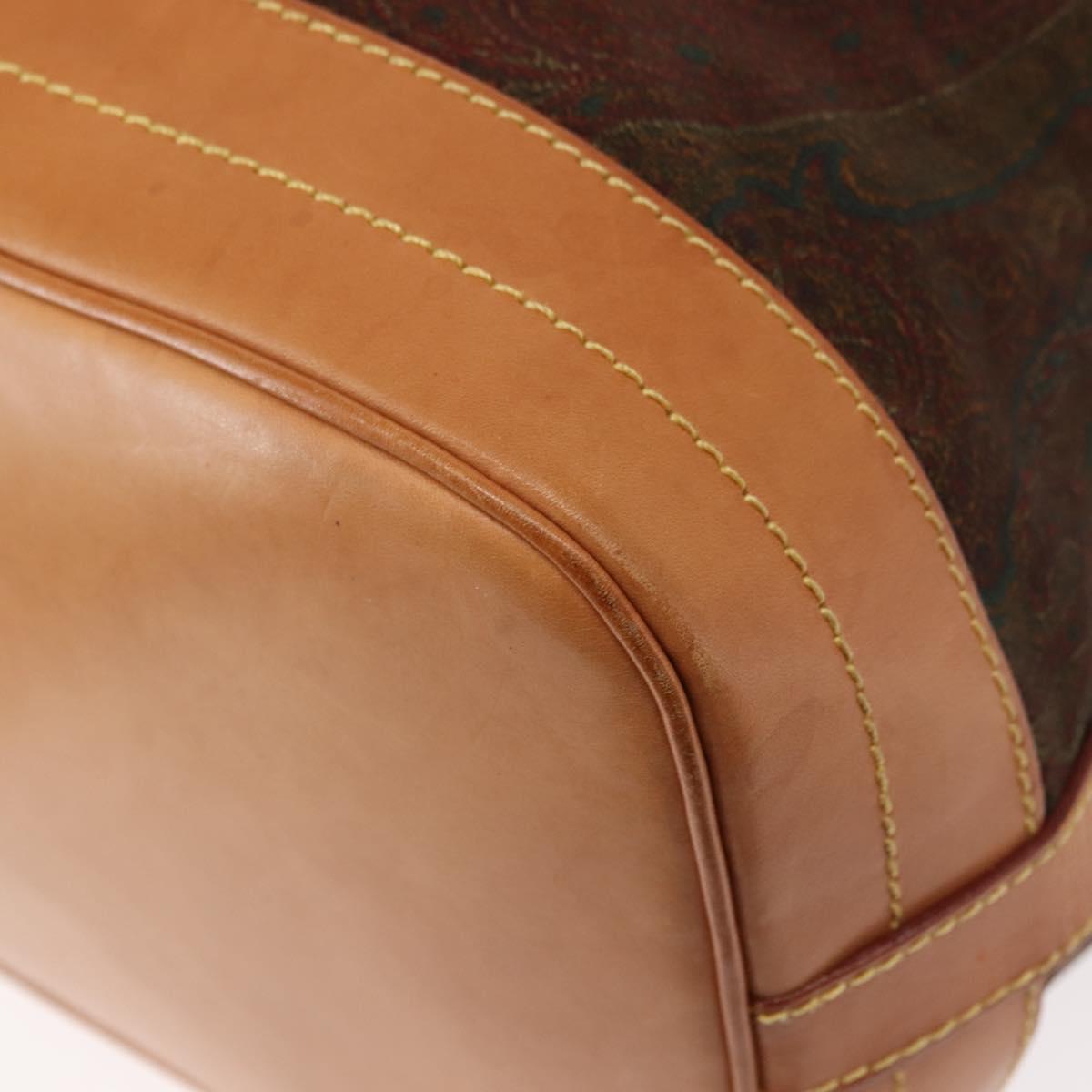 ETRO Paisley Shoulder Bag Nylon Brown Gold Auth am9273