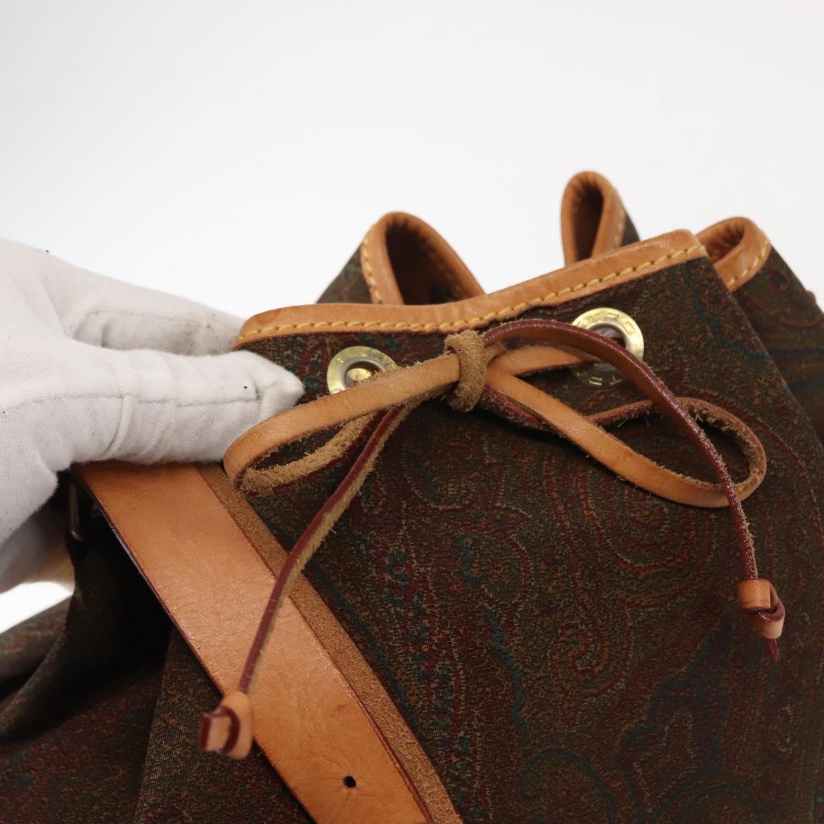 ETRO Paisley Shoulder Bag Nylon Brown Gold Auth am9273