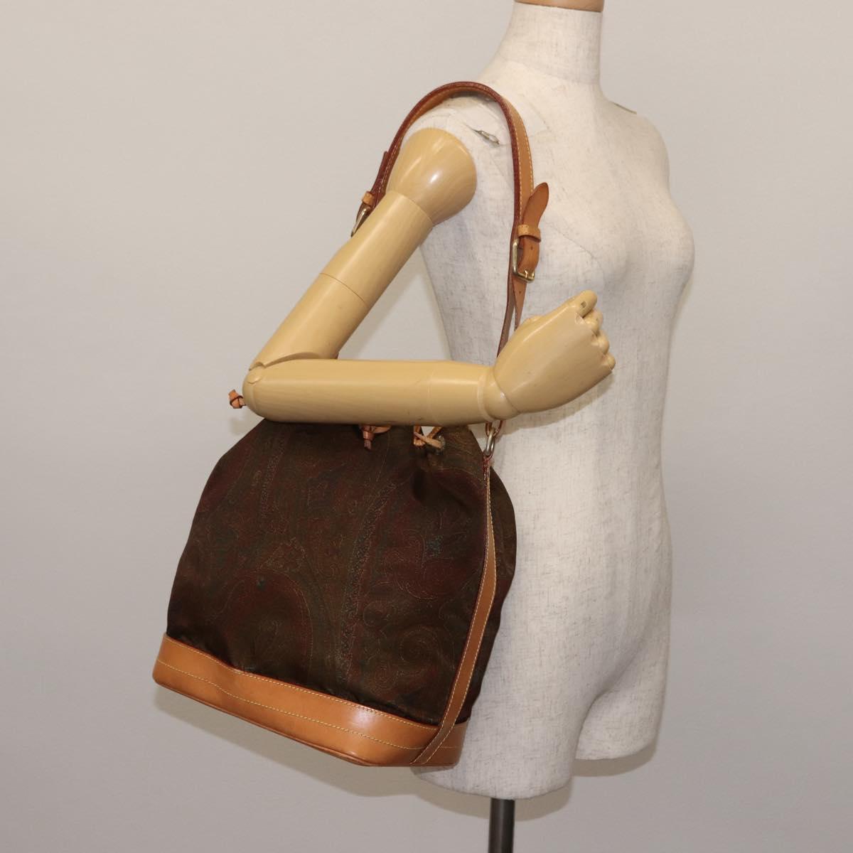 ETRO Paisley Shoulder Bag Nylon Brown Gold Auth am9273