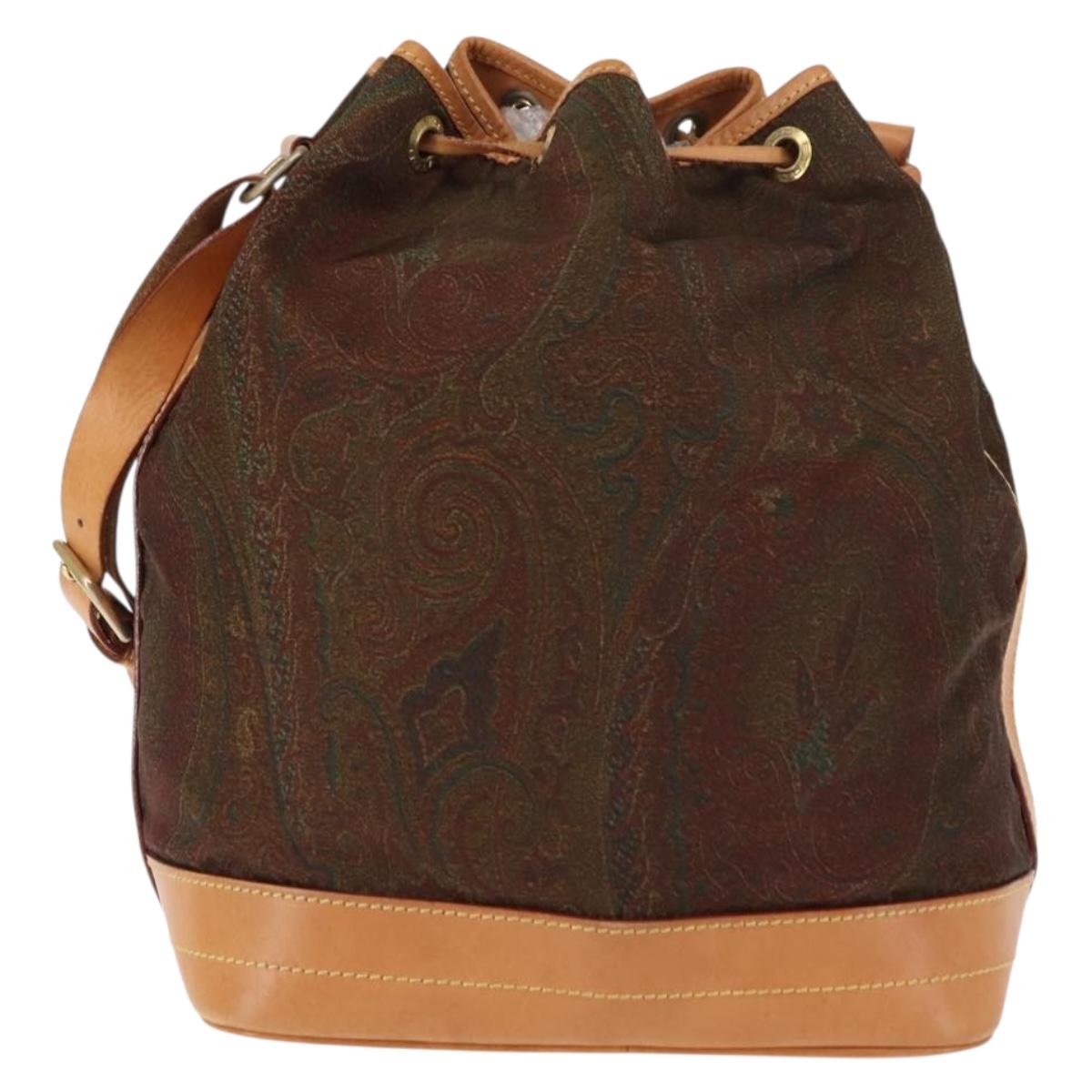 ETRO Paisley Shoulder Bag Nylon Brown Gold Auth am9273