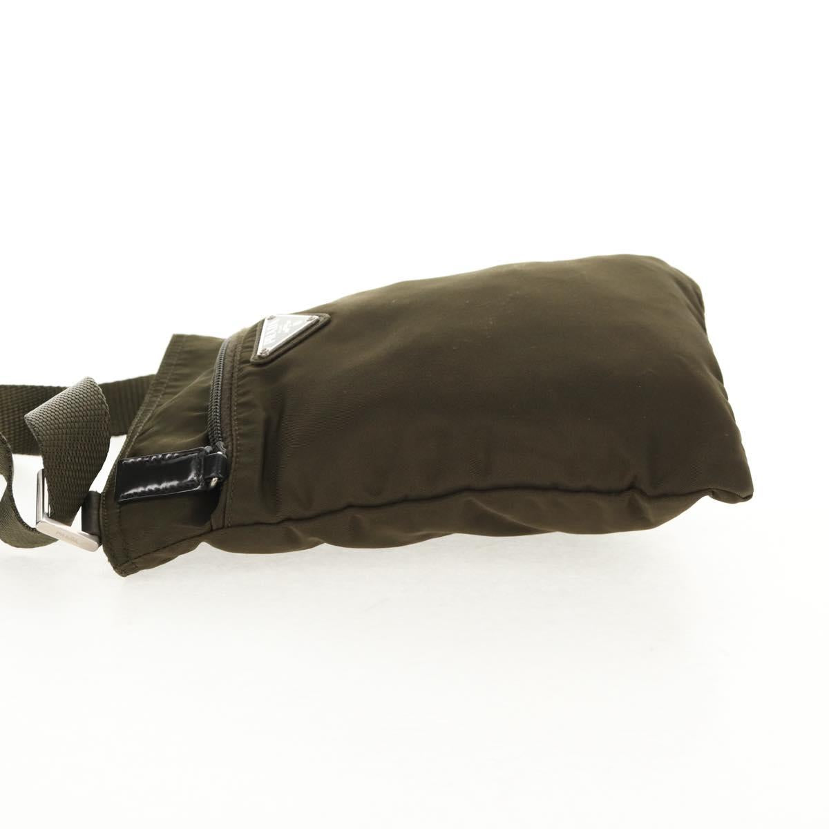 PRADA Pouch Shoulder Bag Nylon Khaki Silver Auth am9274V