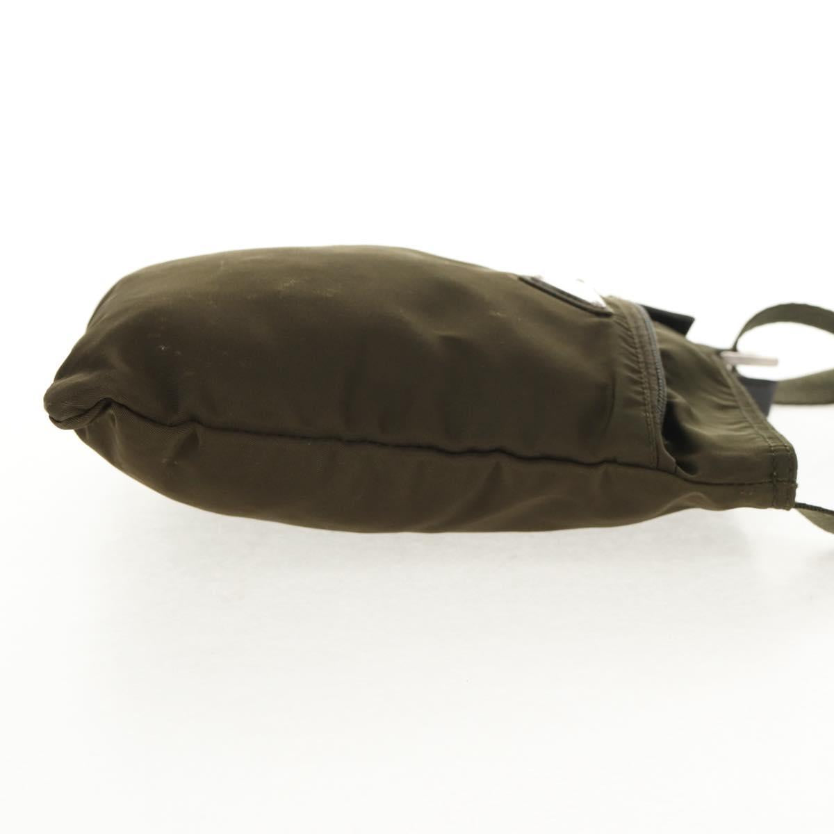 PRADA Pouch Shoulder Bag Nylon Khaki Silver Auth am9274V