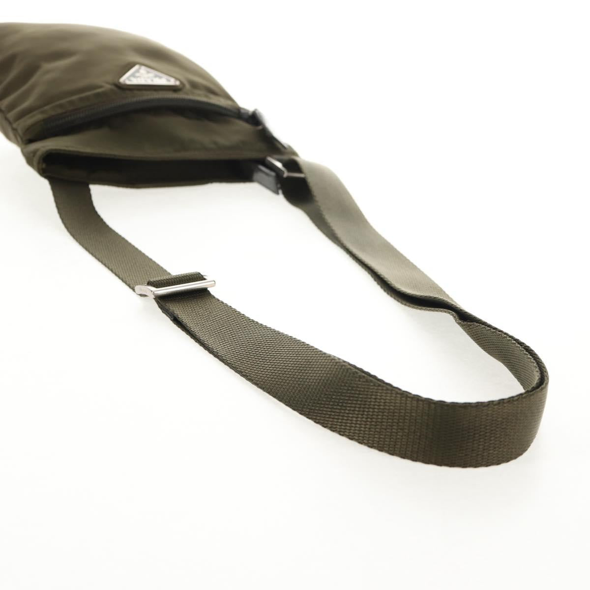 PRADA Pouch Shoulder Bag Nylon Khaki Silver Auth am9274V