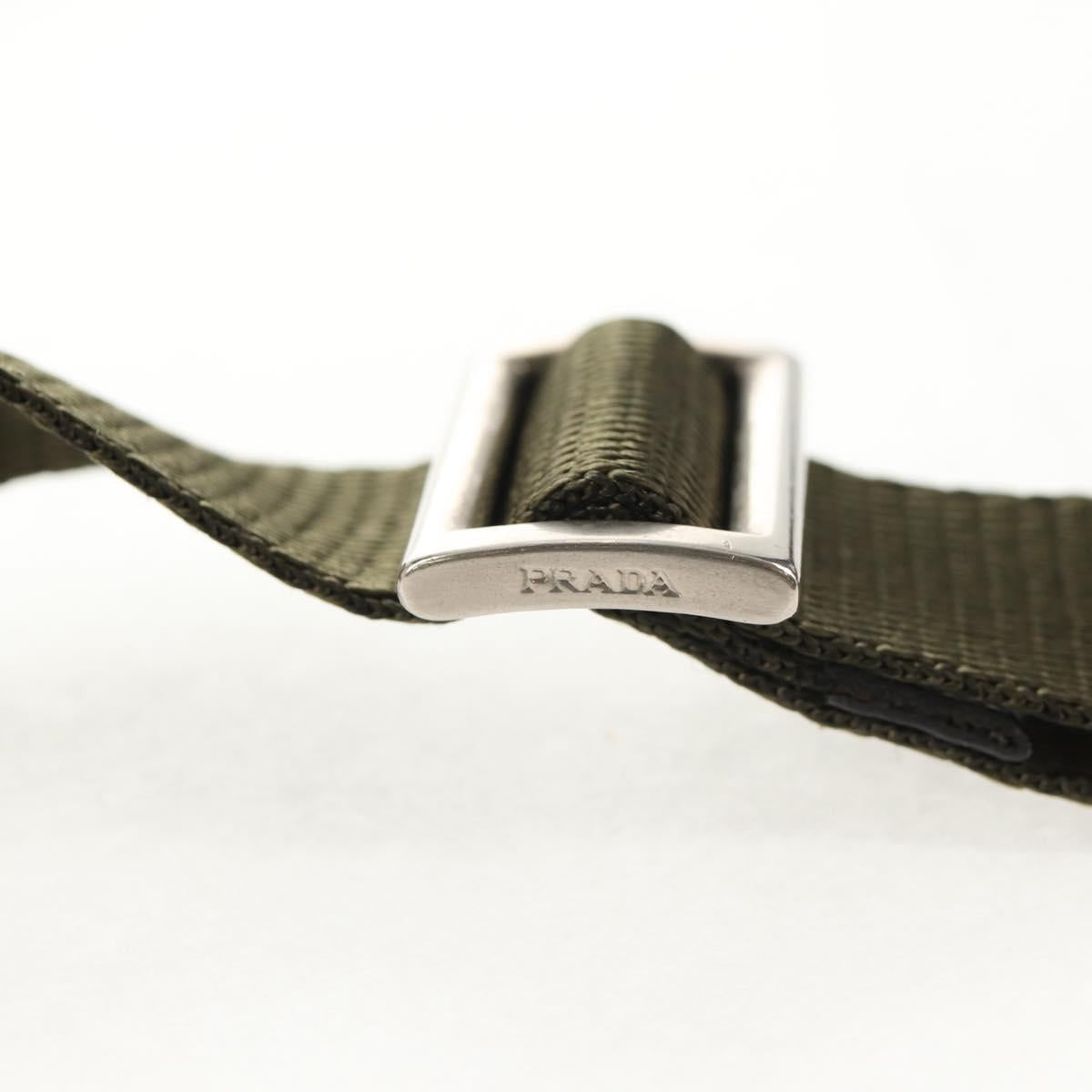 PRADA Pouch Shoulder Bag Nylon Khaki Silver Auth am9274V