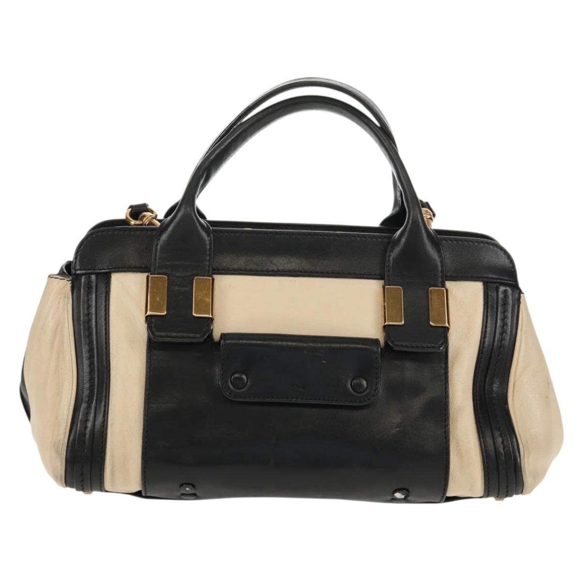 Chloe Little Alice Hand Bag Leather 2way Beige Gold Auth am9275