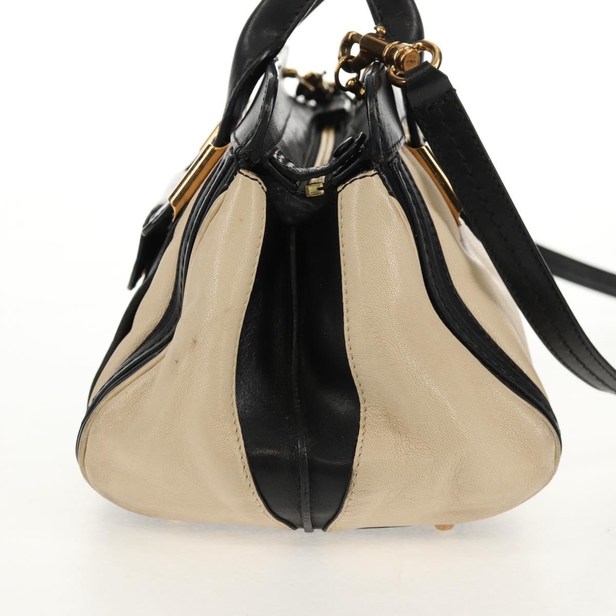 Chloe Little Alice Hand Bag Leather 2way Beige Gold Auth am9275