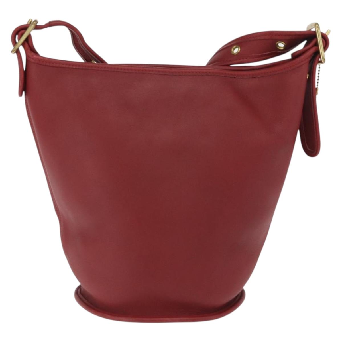 Coach Shoulder Bag Leather Red Gold Auth am9276