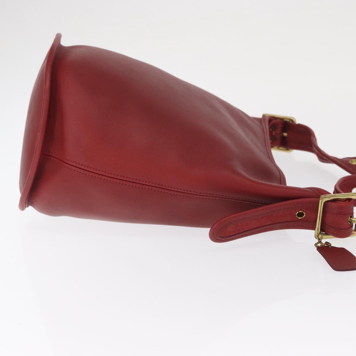Coach Shoulder Bag Leather Red Gold Auth am9276