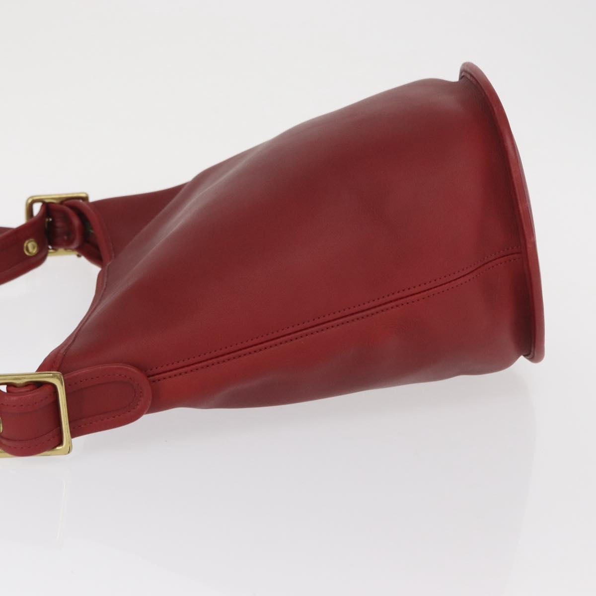 Coach Shoulder Bag Leather Red Gold Auth am9276