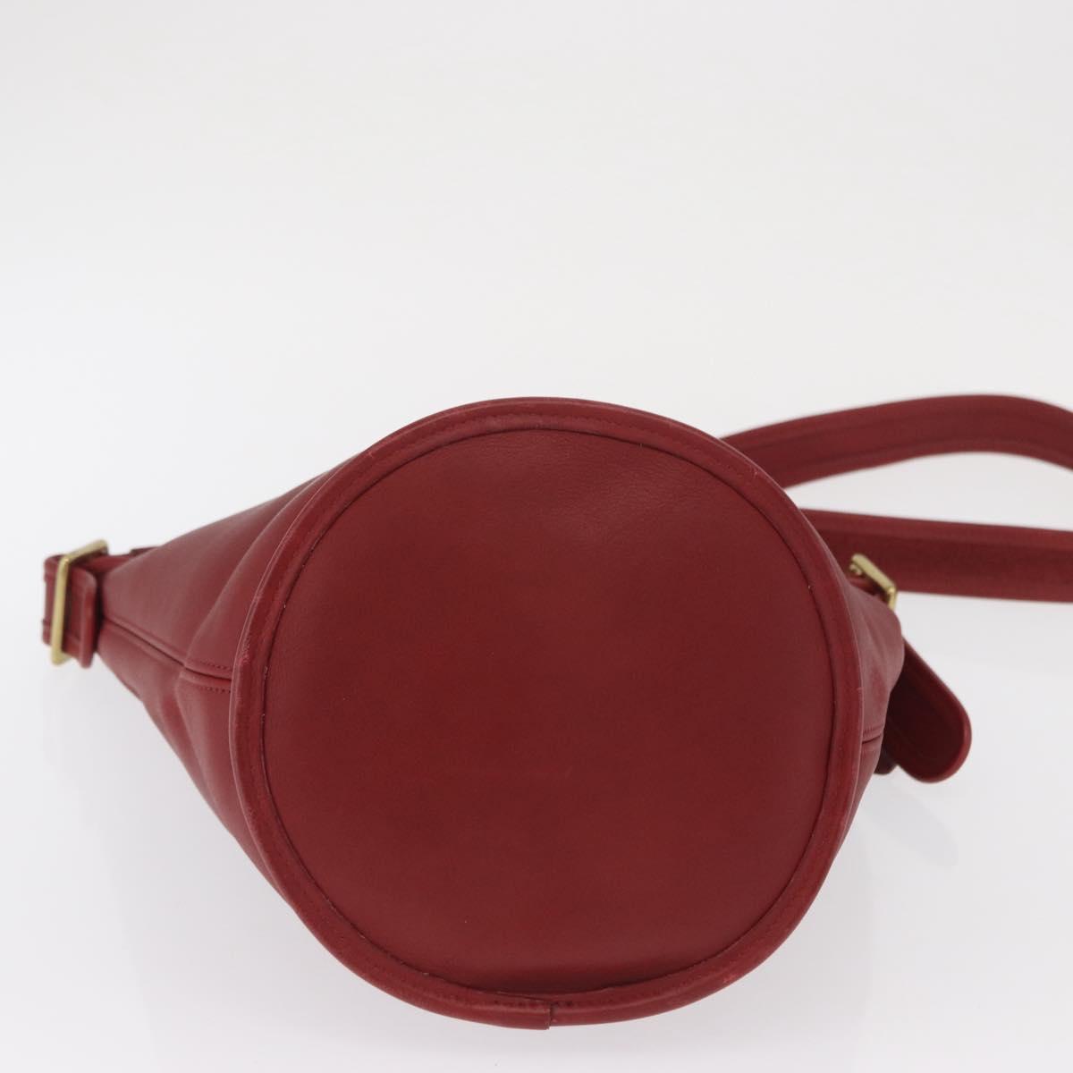 Coach Shoulder Bag Leather Red Gold Auth am9276