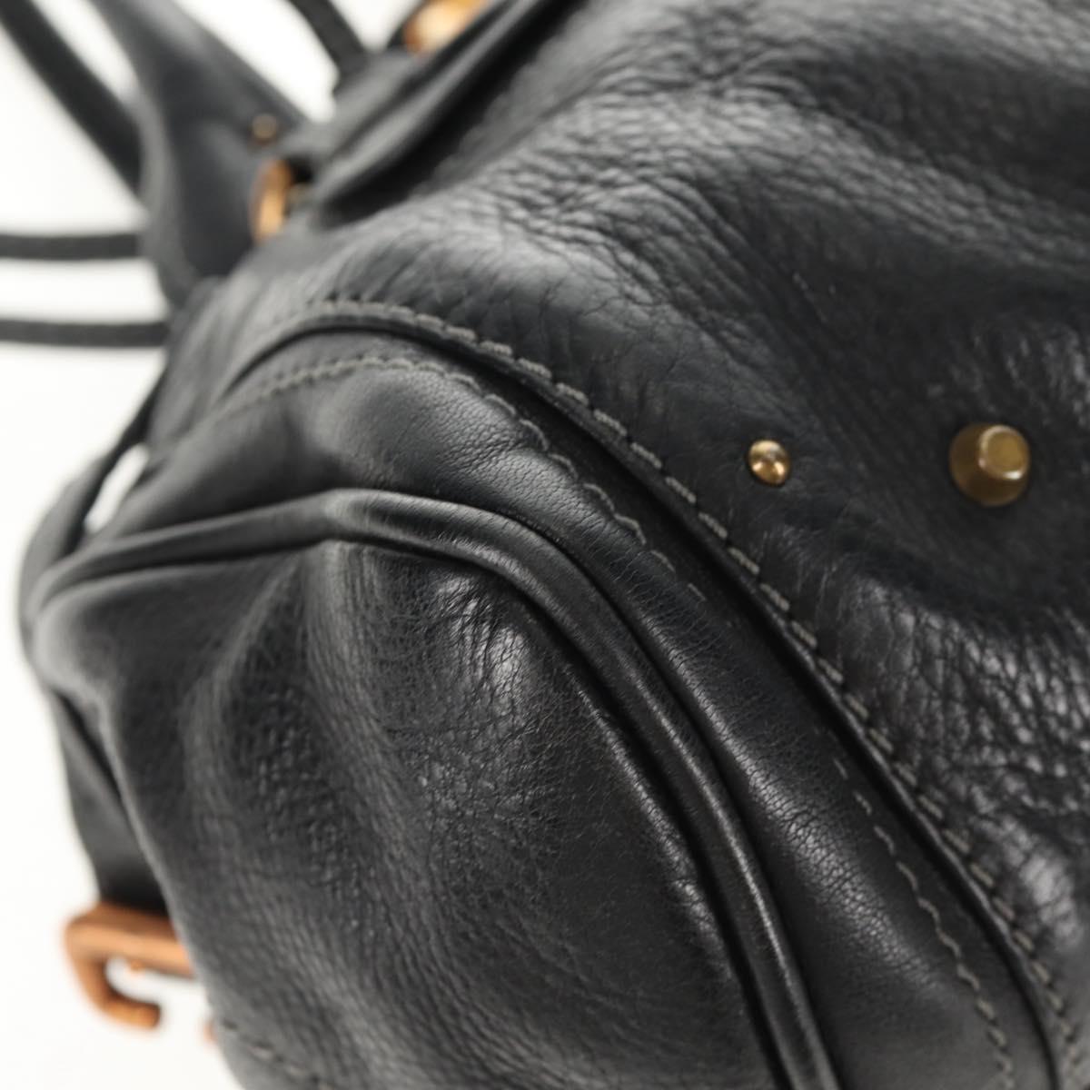 Chloe Paddington Shoulder Bag Leather Black Gold Auth am9291V
