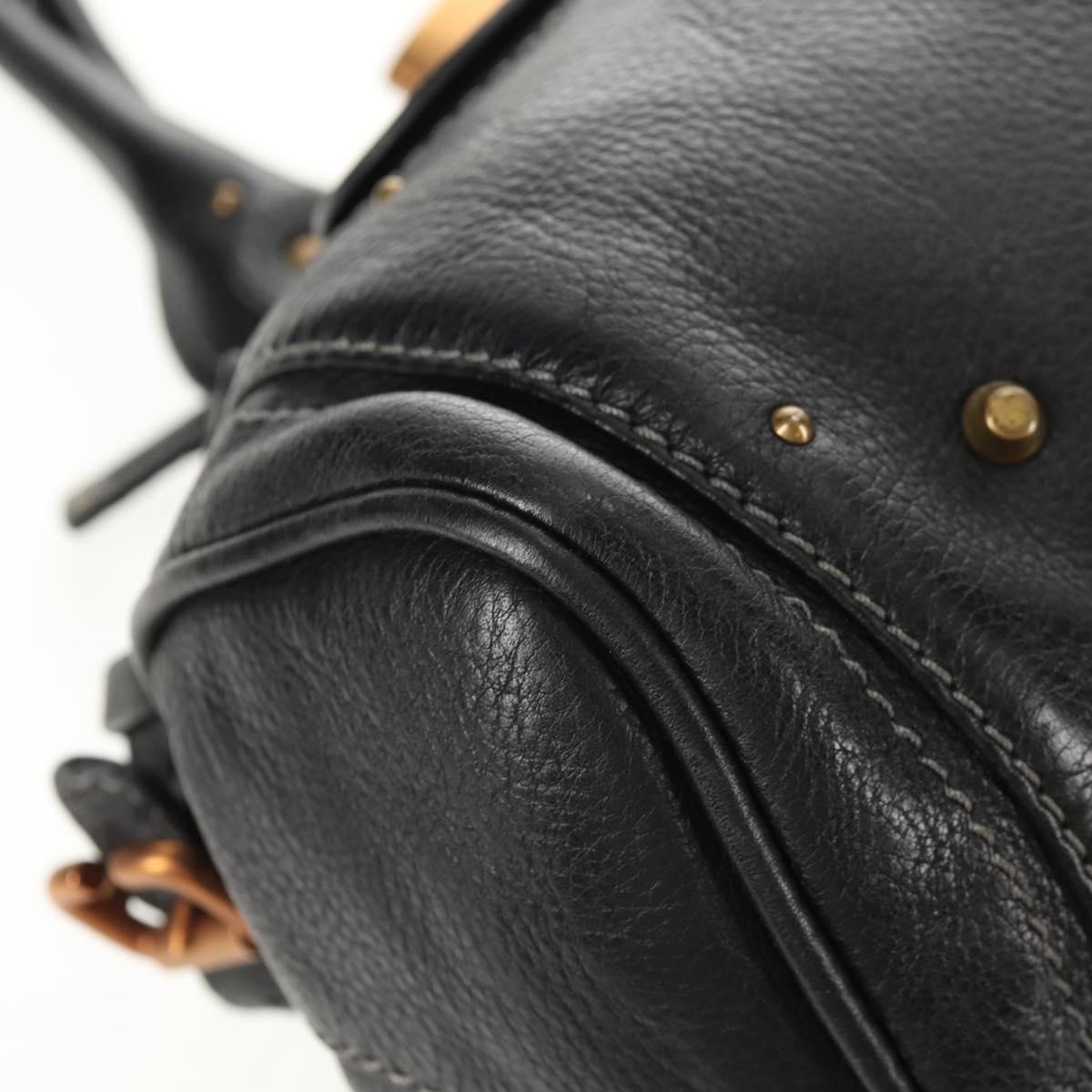 Chloe Paddington Shoulder Bag Leather Black Gold Auth am9291V