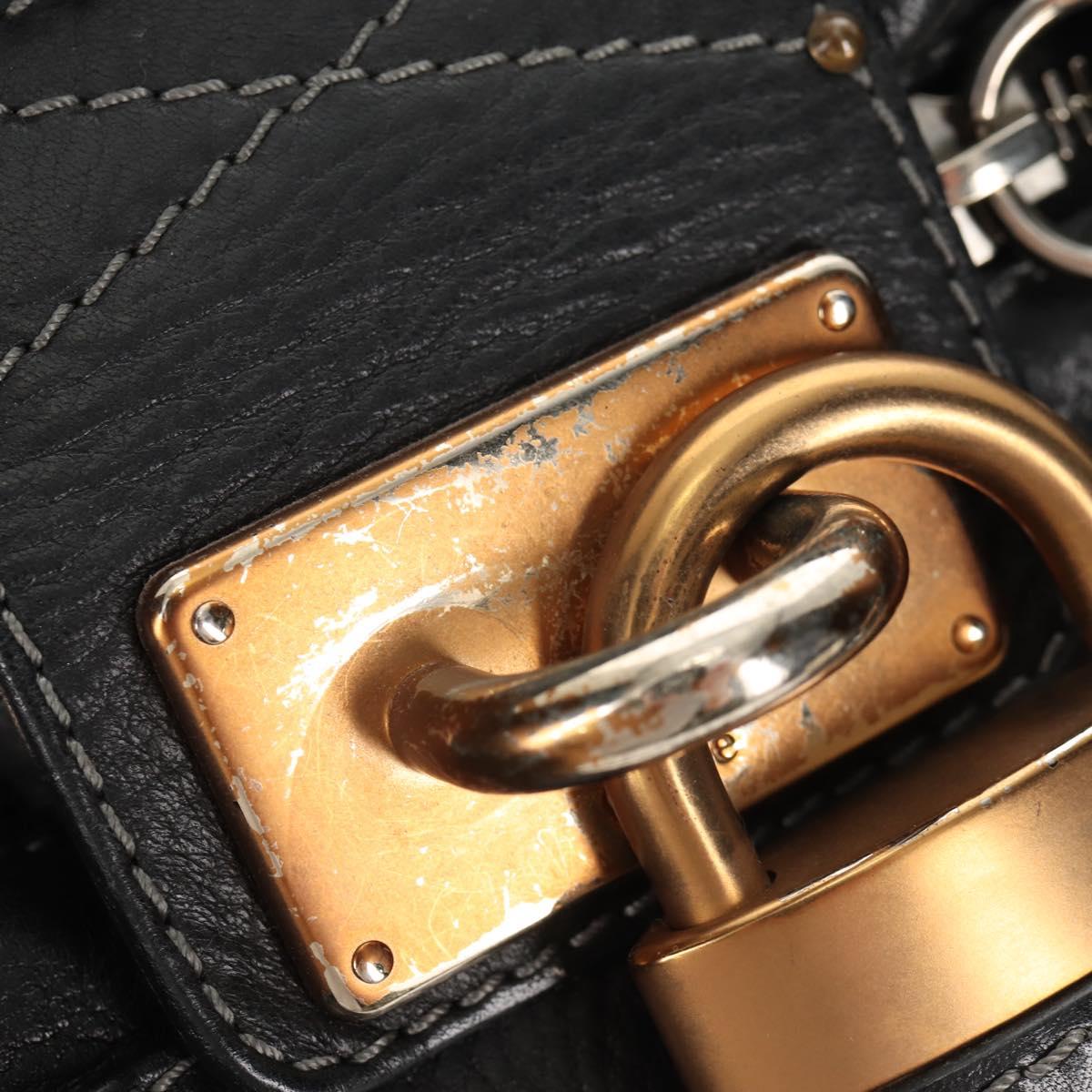 Chloe Paddington Shoulder Bag Leather Black Gold Auth am9291V