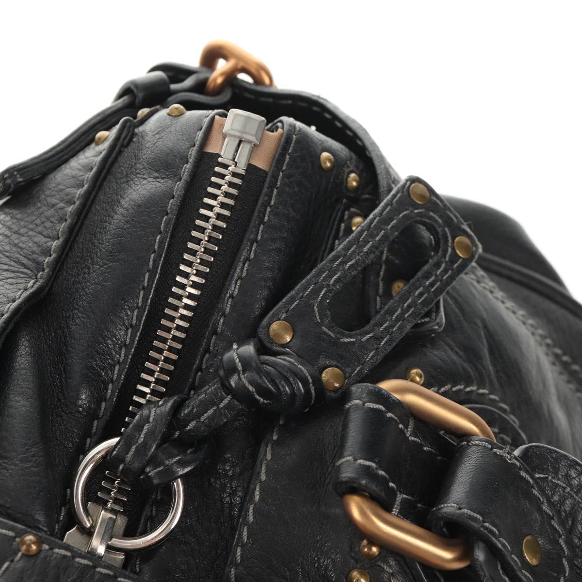 Chloe Paddington Shoulder Bag Leather Black Gold Auth am9291V