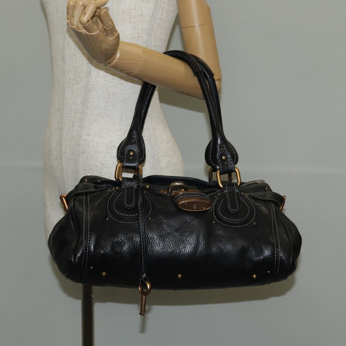 Chloe Paddington Shoulder Bag Leather Black Gold Auth am9291V