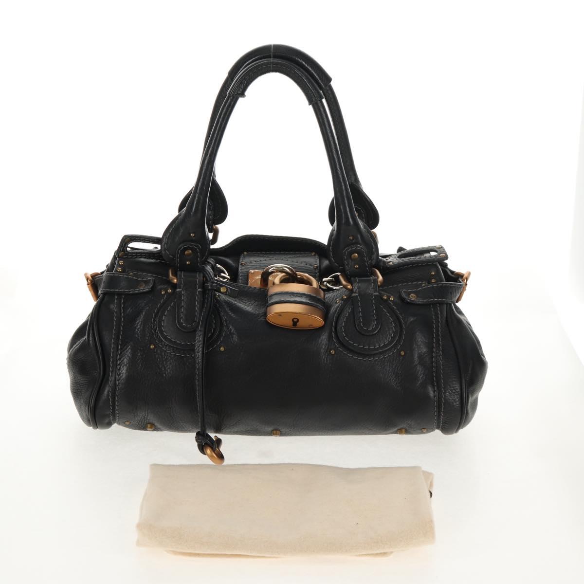 Chloe Paddington Shoulder Bag Leather Black Gold Auth am9291V