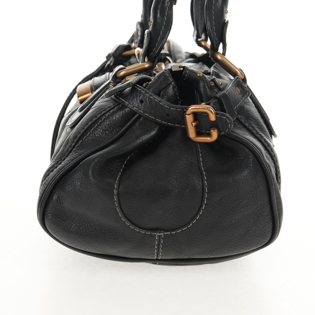 Chloe Paddington Shoulder Bag Leather Black Gold Auth am9291V