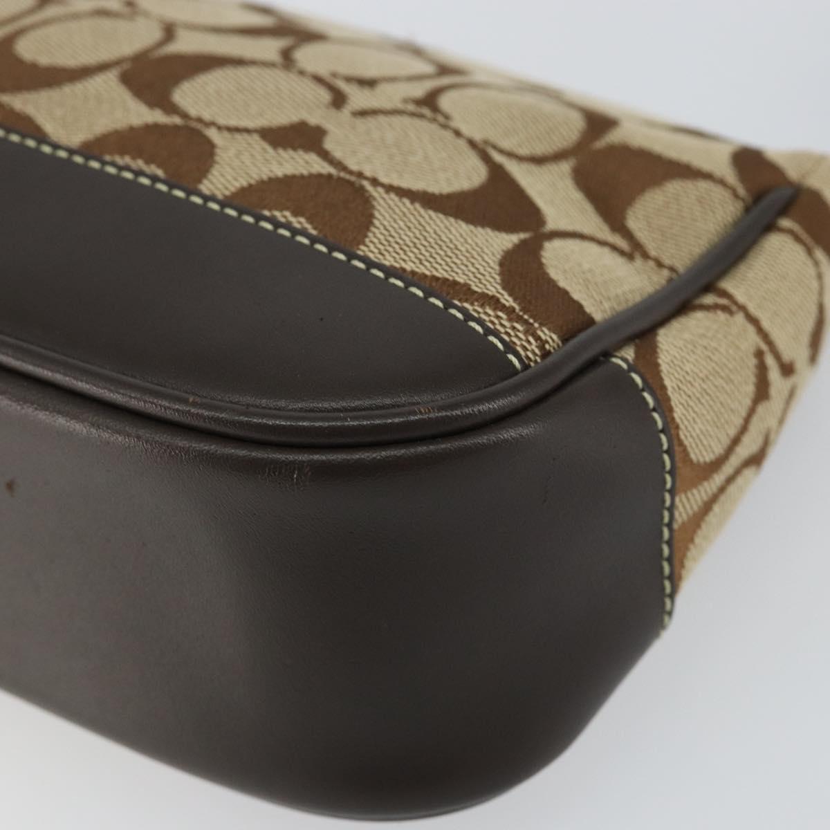 Coach Signature Accessory Pouch Canvas Beige Silver Auth am9293