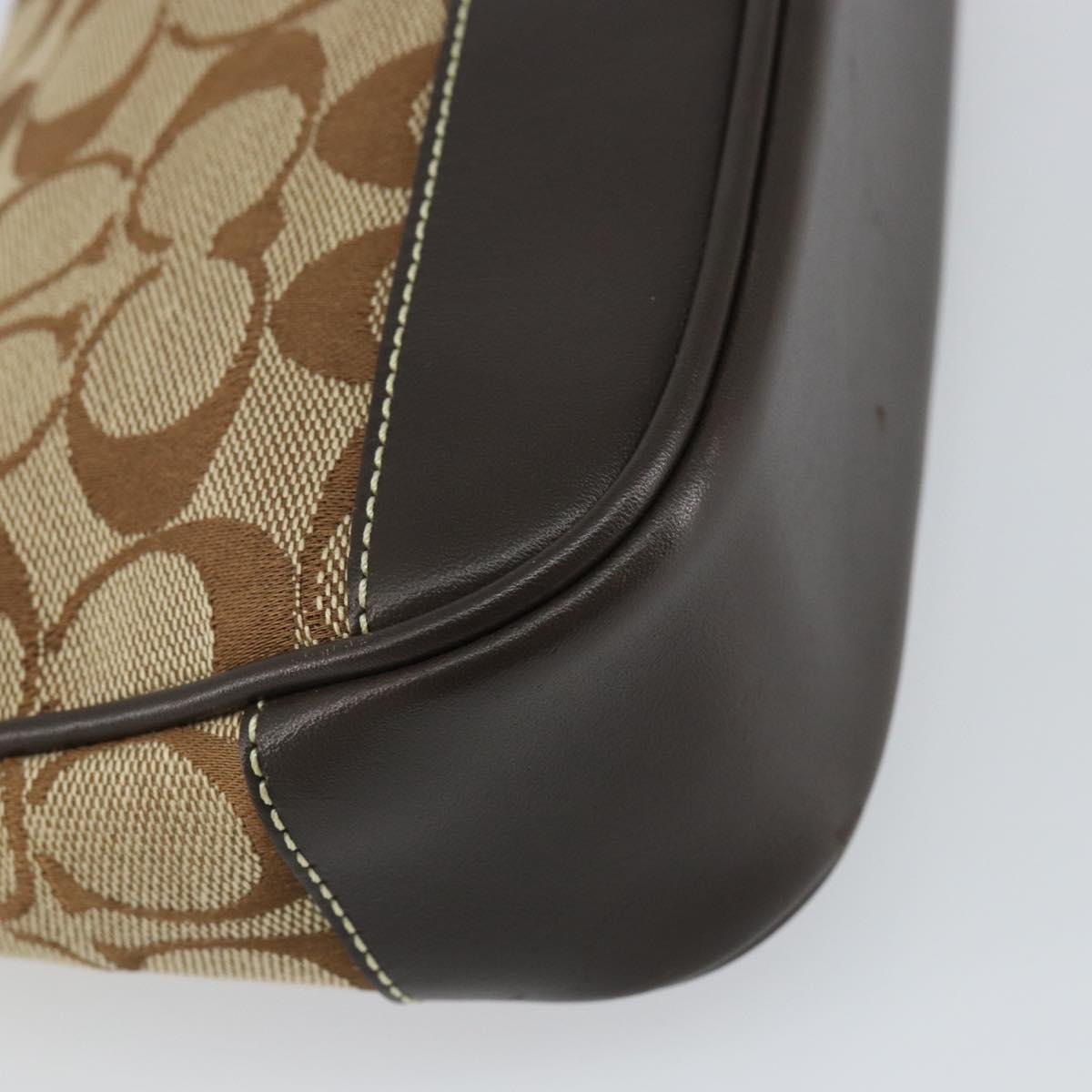 Coach Signature Accessory Pouch Canvas Beige Silver Auth am9293