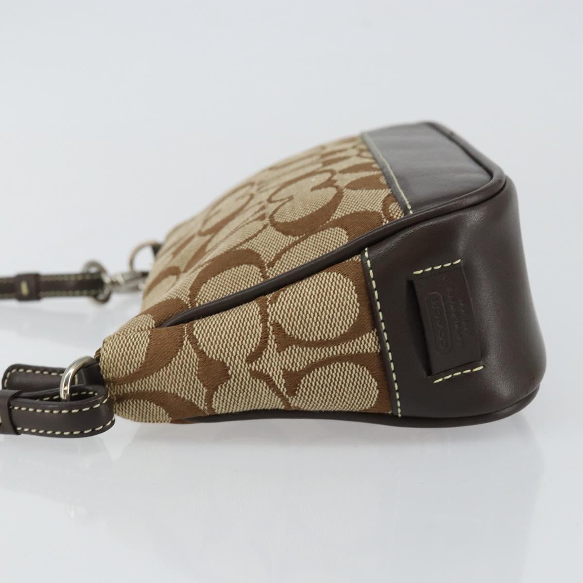 Coach Signature Accessory Pouch Canvas Beige Silver Auth am9293