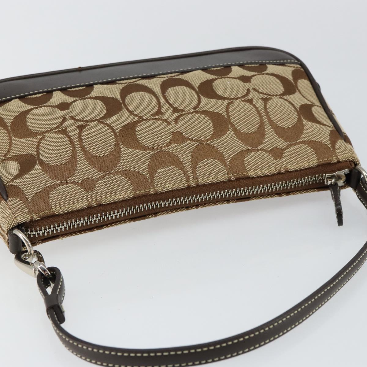 Coach Signature Accessory Pouch Canvas Beige Silver Auth am9293
