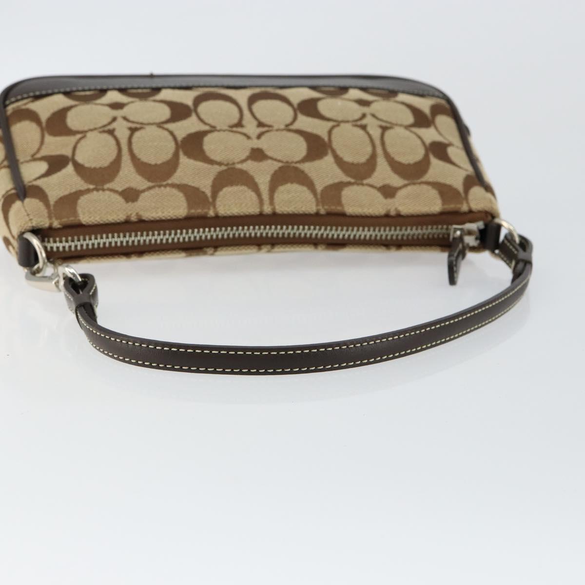 Coach Signature Accessory Pouch Canvas Beige Silver Auth am9293