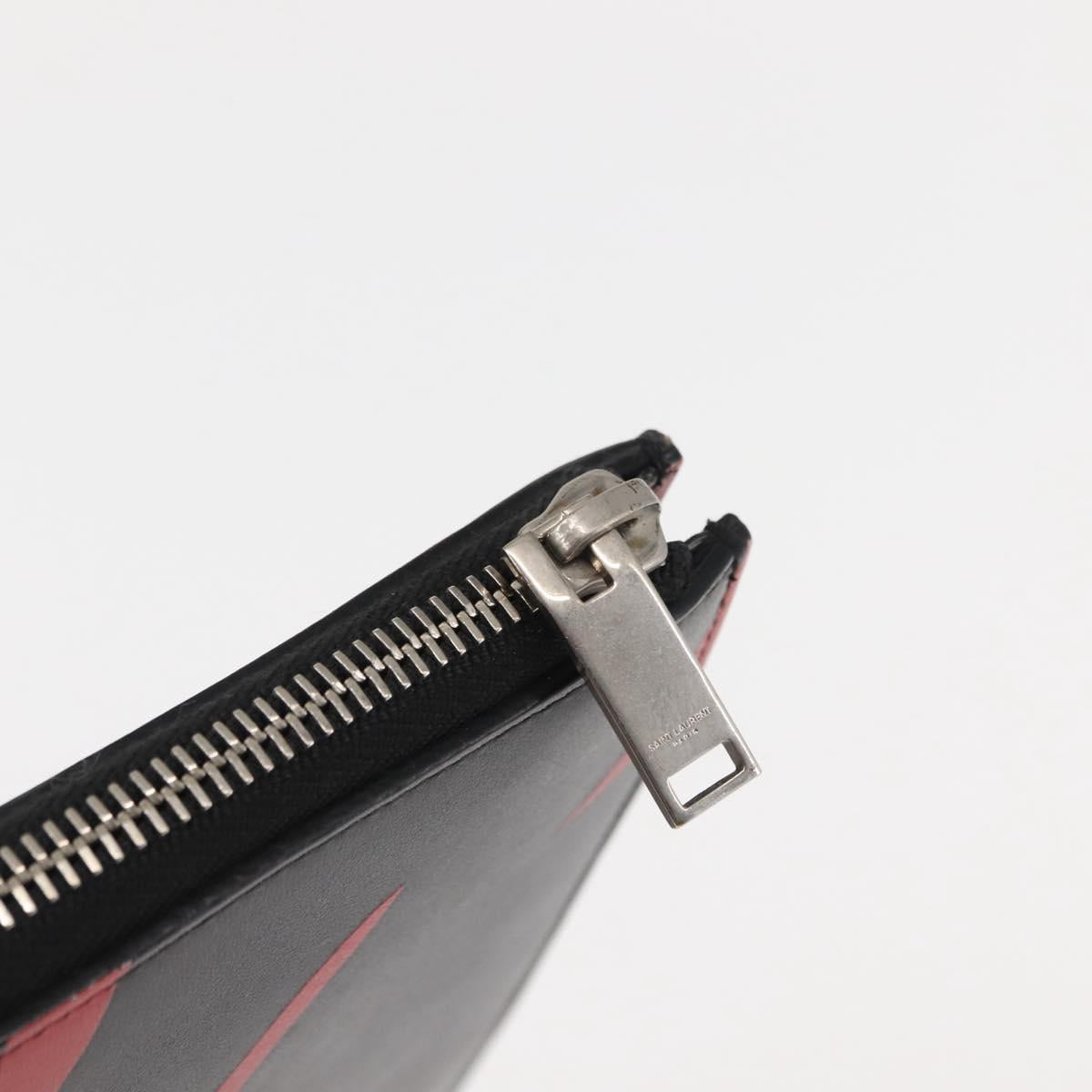 SAINT LAURENT Clutch Bag Leather Black Silver Auth am9294