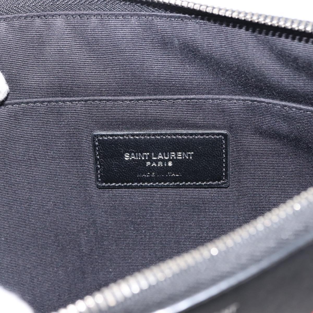 SAINT LAURENT Clutch Bag Leather Black Silver Auth am9294