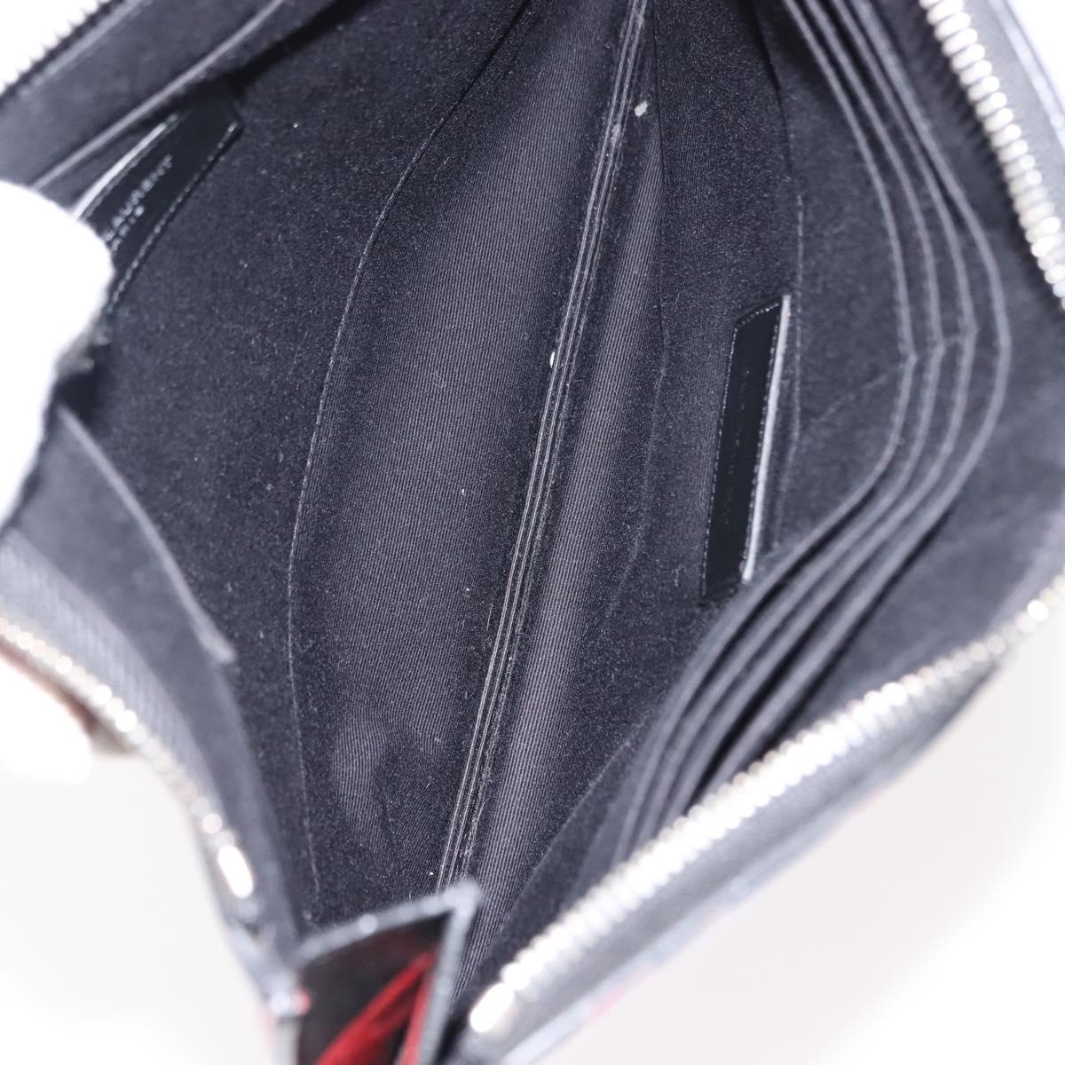SAINT LAURENT Clutch Bag Leather Black Silver Auth am9294