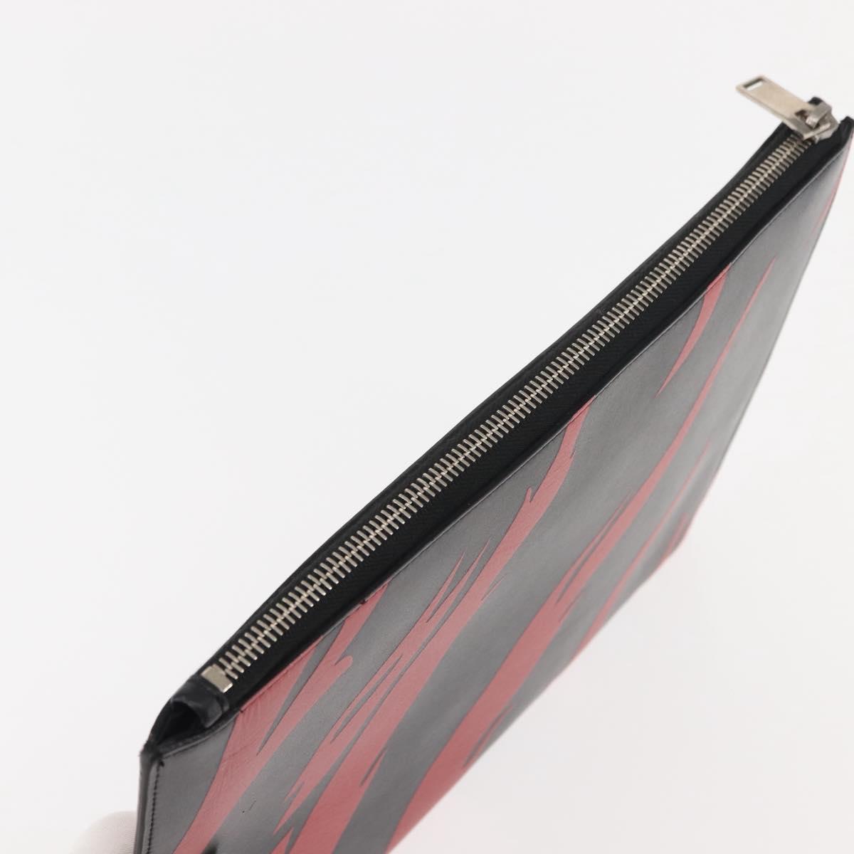 SAINT LAURENT Clutch Bag Leather Black Silver Auth am9294