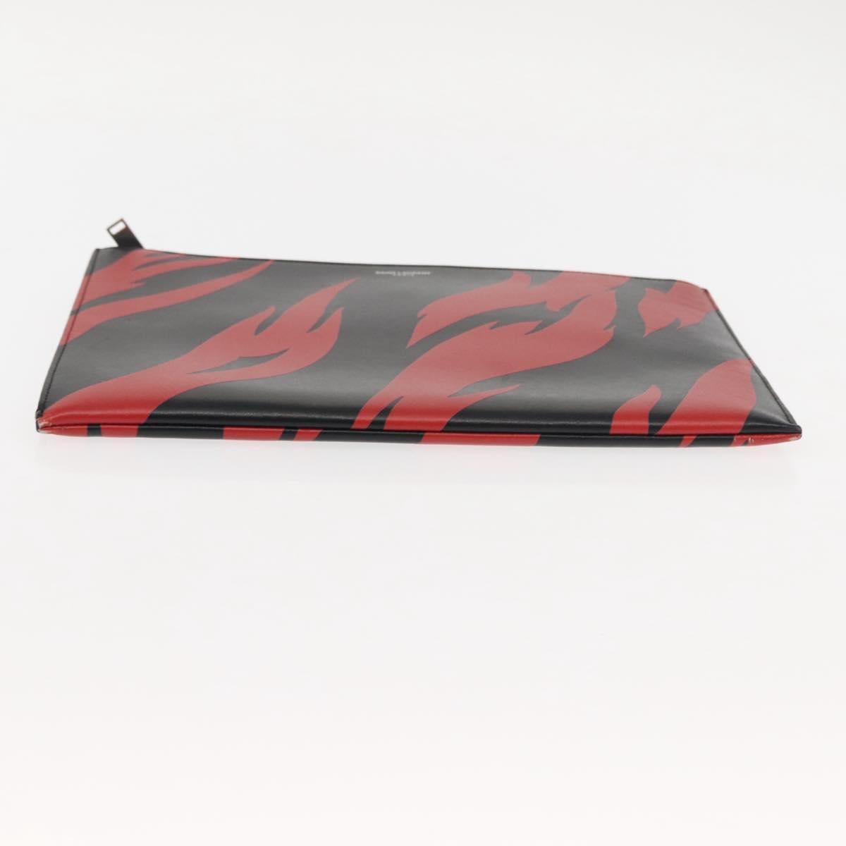 SAINT LAURENT Clutch Bag Leather Black Silver Auth am9294