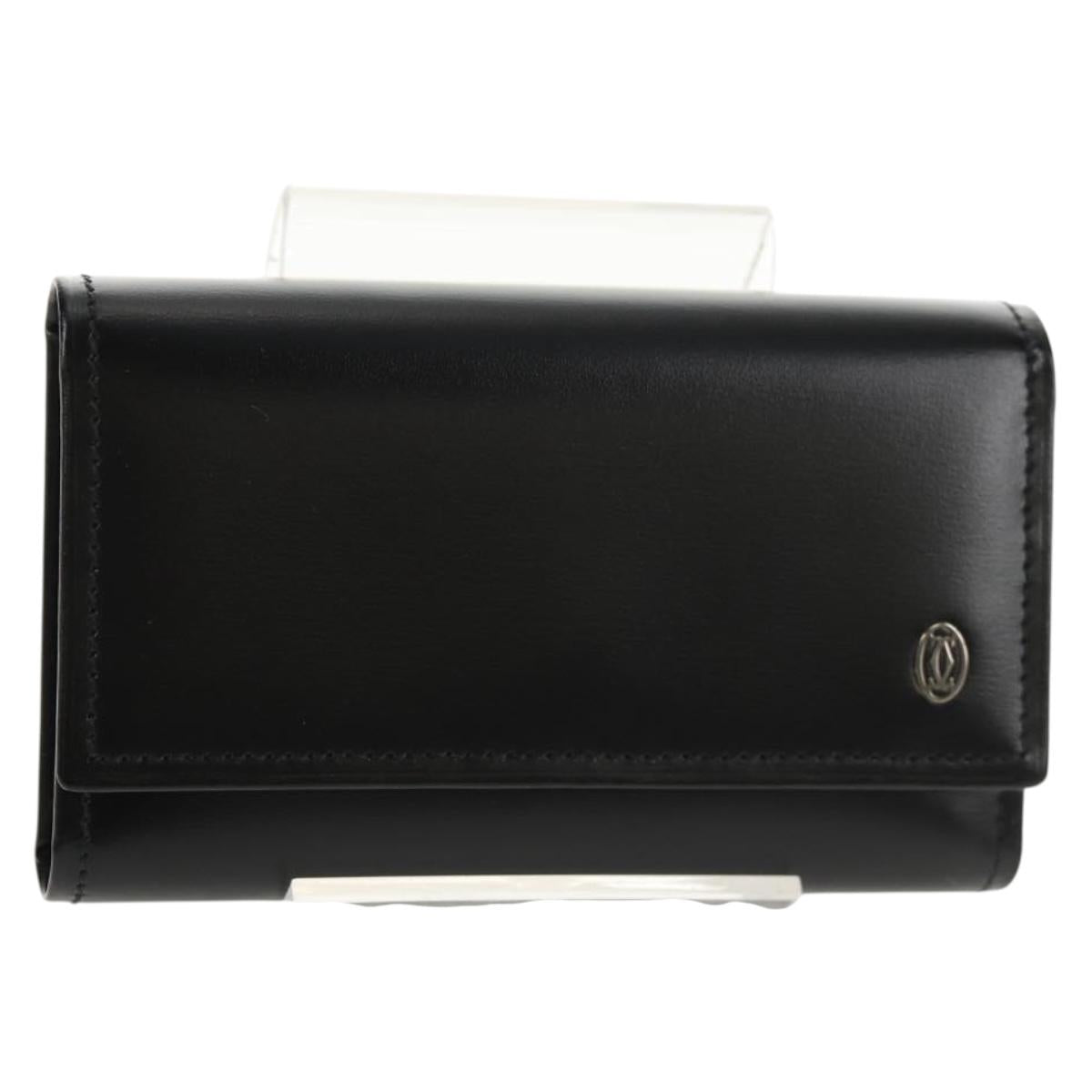 CARTIER Key Case Leather Black Auth am9296V