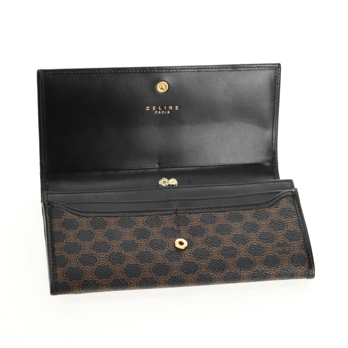 CELINE Macadam Canvas Long Wallet PVC Leather Black Auth am9298V