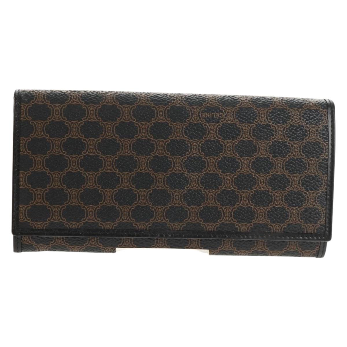 CELINE Macadam Canvas Long Wallet PVC Leather Black Auth am9298V