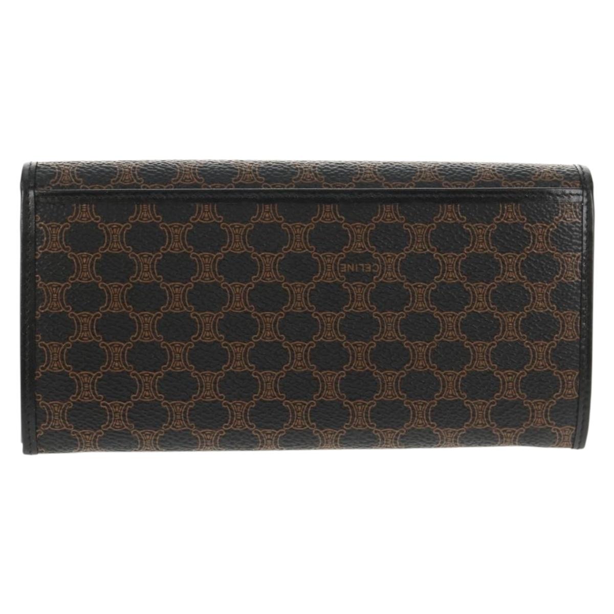 CELINE Macadam Canvas Long Wallet PVC Leather Black Auth am9298V