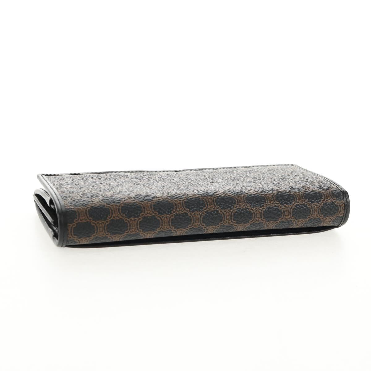 CELINE Macadam Canvas Long Wallet PVC Leather Black Auth am9298V