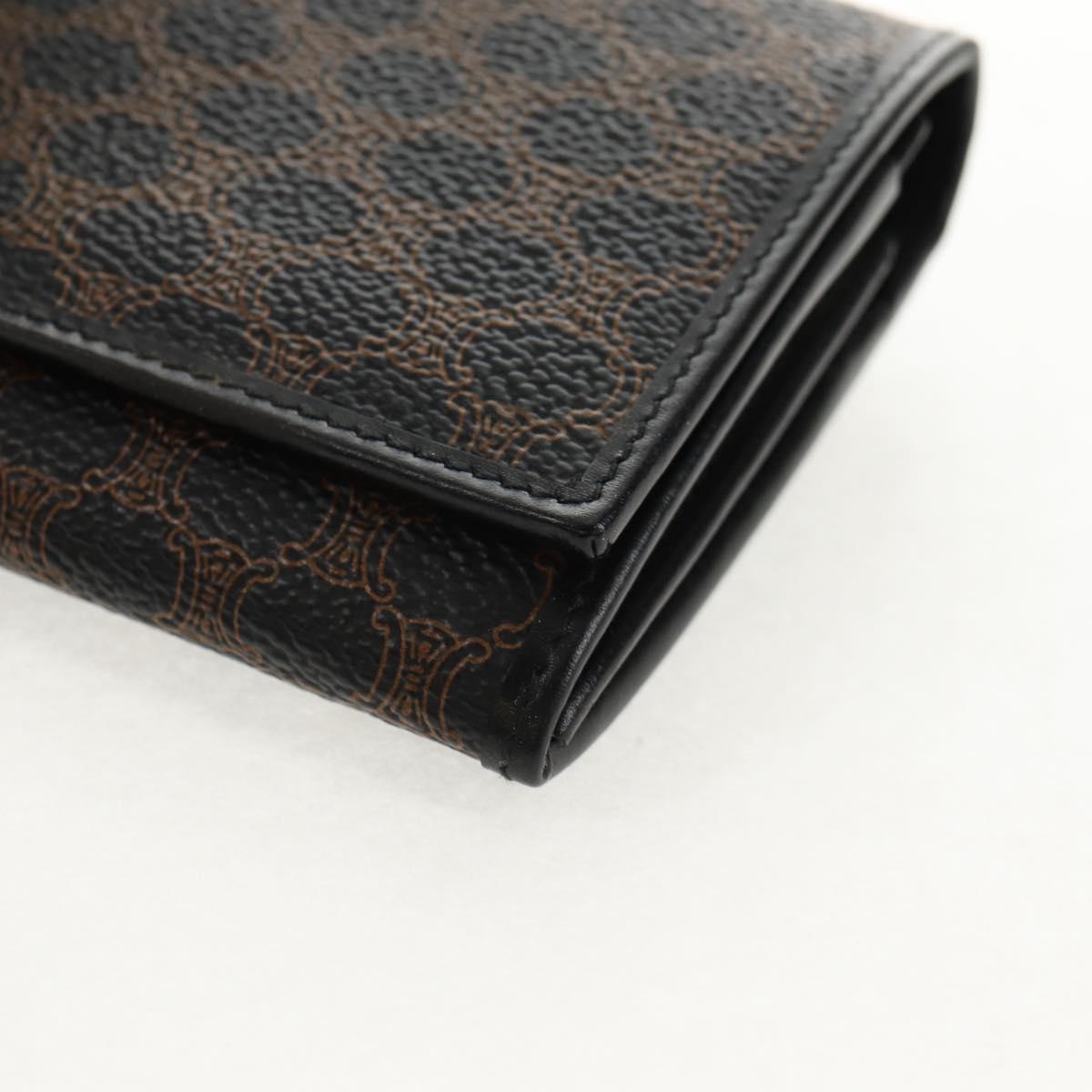 CELINE Macadam Canvas Long Wallet PVC Leather Black Auth am9298V